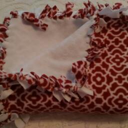 Hand Tied Fleece Blanket Bella Lattice Rust & White Throw - 65x49 - thumbnail 2