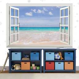 Tropical Beach Window View Wall Decal 3D Sea & Sand Mural - thumbnail 2