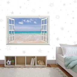 Tropical Beach Window View Wall Decal 3D Sea & Sand Mural - thumbnail 4