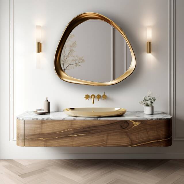 Asymmetric Gold Frame Mirror Modern Home & Wall Decor, Vanity, Bathroom, Living Room Mirror - image 1
