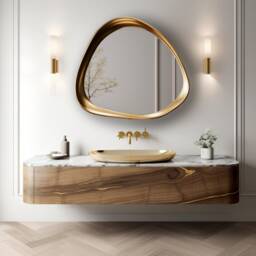 Asymmetric Gold Frame Mirror Modern Home & Wall Decor, Vanity, Bathroom, Living Room Mirror