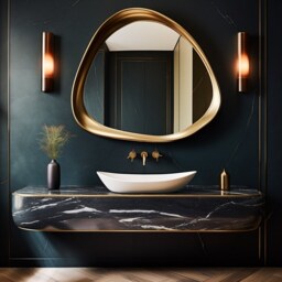 Asymmetric Gold Frame Mirror Modern Home & Wall Decor, Vanity, Bathroom, Living Room Mirror - thumbnail 3