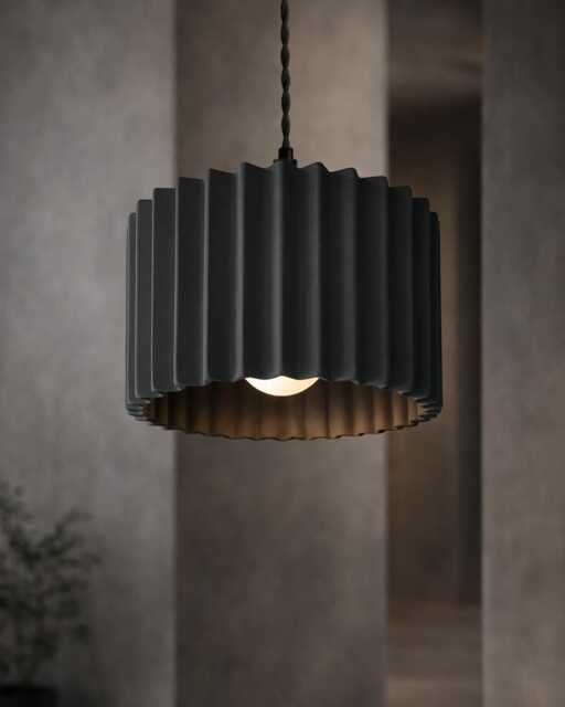 Large Syracuse - Ceramic Pendant Ceiling Light Handmade Minimalist Hanging Fixture in Shadow Charcoal Gray - image 1