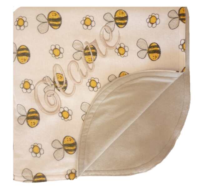 Custom Embroidered Double Sided Bumblebee Print Cotton Flannel Lined Blanket With Rounded Top Stitched Edge