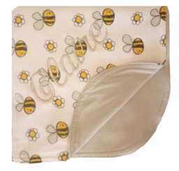 Custom Embroidered Double Sided Bumblebee Print Cotton Flannel Lined Blanket With Rounded Top Stitched Edge