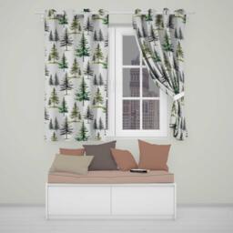 Pine Tree Forest Evergreen Woodland Nature On Soft Blue Seamless Pattern Readymade Eyelet Ring Top Thermal 100% Blackout Curtains - thumbnail 1