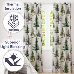 Pine Tree Forest Evergreen Woodland Nature On Soft Blue Seamless Pattern Readymade Eyelet Ring Top Thermal 100% Blackout Curtains - thumbnail 3