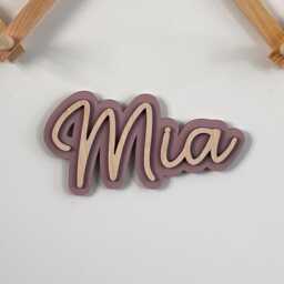 Wooden Coloured Double Layered Personalised Name Wood Wall Sign Children's Door Plaque Nursery Playroom Kids Bedroom Decor For - thumbnail 1