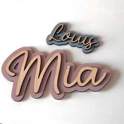 Wooden Coloured Double Layered Personalised Name Wood Wall Sign Children's Door Plaque Nursery Playroom Kids Bedroom Decor For - thumbnail 3