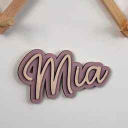Wooden Coloured Double Layered Personalised Name Wood Wall Sign Children's Door Plaque Nursery Playroom Kids Bedroom Decor For - thumbnail 2