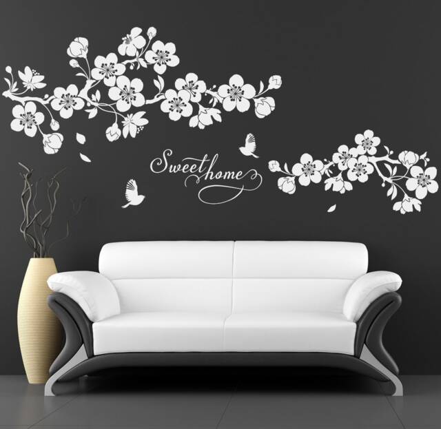 Wall Sticker Cherry Blossoms Home Sweet Branch Twig Tendril Flower Sakura Wall Tattoo W308C - image 1