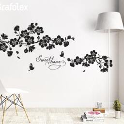 Wall Sticker Cherry Blossoms Home Sweet Branch Twig Tendril Flower Sakura Wall Tattoo W308C - thumbnail 2
