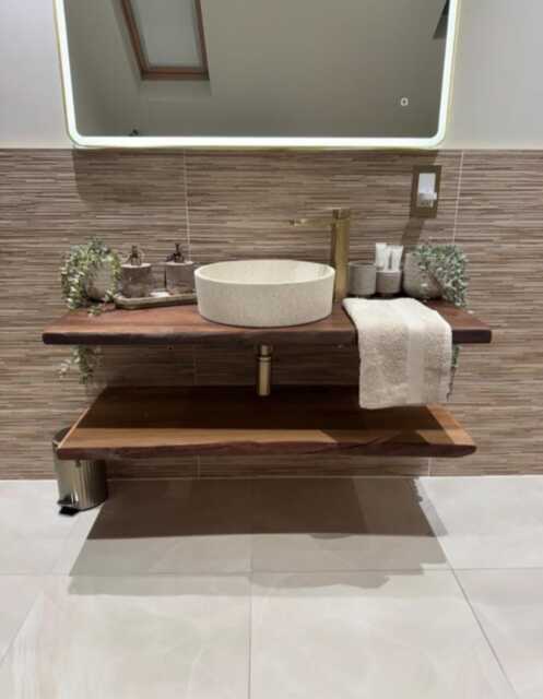 Live Edge Elm Towel Shelf, Solid Wood Rustic Bathroom Storage, UK Handmade, Custom Size - image 1