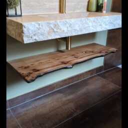 Live Edge Elm Towel Shelf, Solid Wood Rustic Bathroom Storage, UK Handmade, Custom Size - thumbnail 3