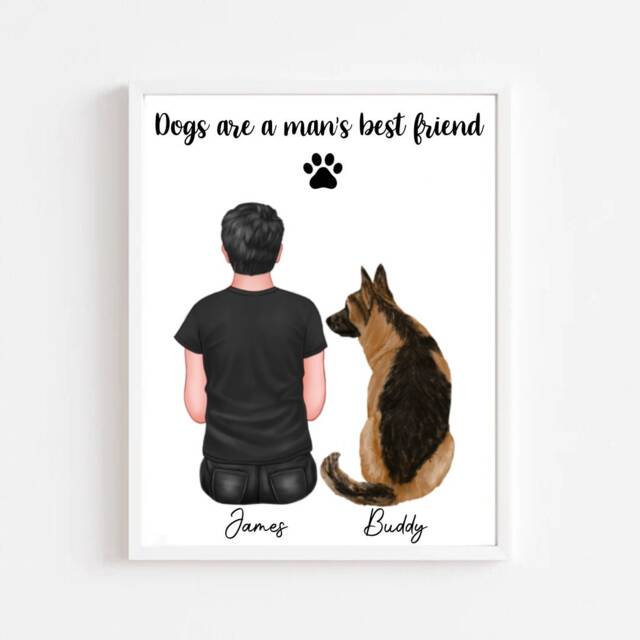Personalised Dog & Male Owner Print, Dog Portrait, Dog Print, New Gift, Dog Memorial Print, Personalised Pet Gift - image 1