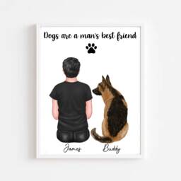 Personalised Dog & Male Owner Print, Dog Portrait, Dog Print, New Gift, Dog Memorial Print, Personalised Pet Gift - thumbnail 1