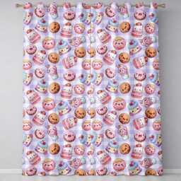 Cute Kawaii Donut Cake Dessert Purple Gingham Seamless Pattern Readymade Eyelet Ring Top Thermal 100% Blackout Curtains - thumbnail 2
