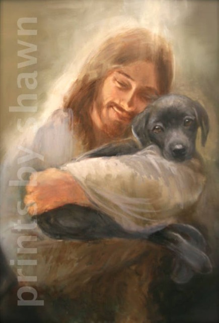 Black Lab Art Print, Labrador Dog With Jesus Print - image 1