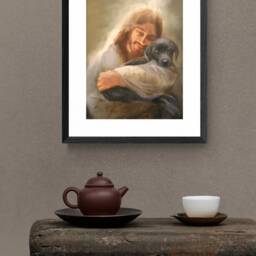 Black Lab Art Print, Labrador Dog With Jesus Print - thumbnail 3