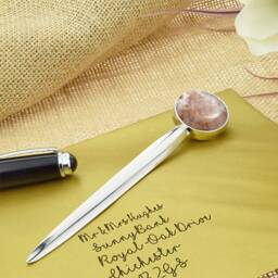 Encapsulated Pink Salt 8Th Anniversary Letter Opener With Personalised Engraved Message On Back
