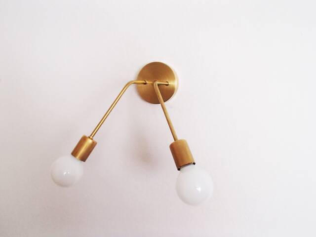 Brass Sconce - Modern Wall Light Twin Arm Minimalist Vanity Bedroom Dining Room Living Hallway Kitchen Ul Listed - image 1