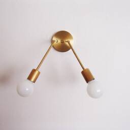Brass Sconce - Modern Wall Light Twin Arm Minimalist Vanity Bedroom Dining Room Living Hallway Kitchen Ul Listed - thumbnail 2