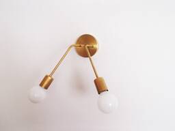 Brass Sconce - Modern Wall Light Twin Arm Minimalist Vanity Bedroom Dining Room Living Hallway Kitchen Ul Listed - thumbnail 1