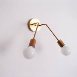 Brass Sconce - Modern Wall Light Twin Arm Minimalist Vanity Bedroom Dining Room Living Hallway Kitchen Ul Listed - thumbnail 3