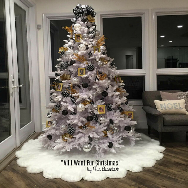 Soft Faux Fur Round Tree Skirt - Thick Leopard Or Coyote/Wolf Fur, All I Want Christmas - image 1