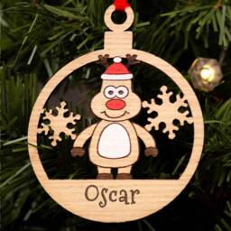 Teacher Gift, Christmas Decoration, Personalised Bauble, Wood Engraved Xmas Ornament, Tree, Tree Santa - thumbnail 2