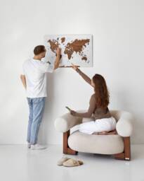 World Map Wall Art Apartment Decor, Wooden 5Th Anniversary Gift, Push Pin Travel 3 Piece Above Bed Decor - thumbnail 1
