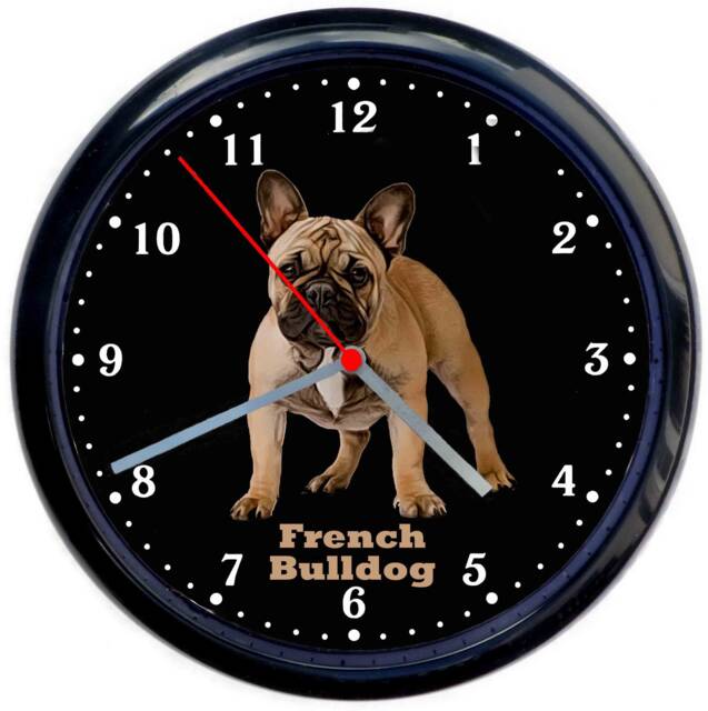 French Bulldog Dog Large 10Inch Black Wall Clock