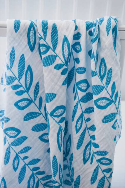 Teal Vine Baby Swaddle Blanket, For Newborns, Blanket Girls, Shower Gift, & White Muslin - image 1
