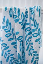 Teal Vine Baby Swaddle Blanket, For Newborns, Blanket Girls, Shower Gift, & White Muslin