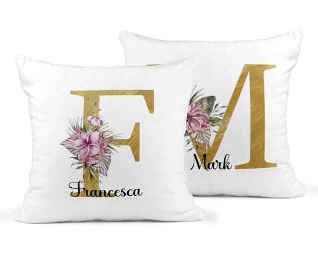 Personalised Couples Initial & Name Cushion Set Of 2 - His & Hers Valentines Gift New Home Pillow Married Couple Initials