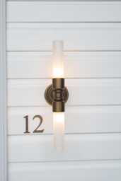 Jim Lawrence Ltd, Dorset Frosted Wall Light, Light Fixtures, Sconce, Antique Brass, Glass, Vintage, Bathroom, Outside, Art Deco - thumbnail 1
