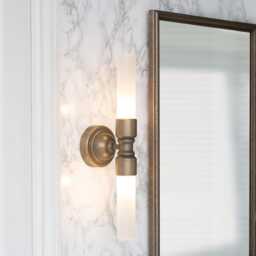 Jim Lawrence Ltd, Dorset Frosted Wall Light, Light Fixtures, Sconce, Antique Brass, Glass, Vintage, Bathroom, Outside, Art Deco - thumbnail 2