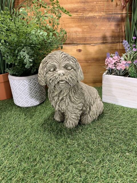 Stone Garden Detailed Happy Sitting Shih Tzu Dog Gift Statue Ornament - image 1