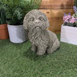 Stone Garden Detailed Happy Sitting Shih Tzu Dog Gift Statue Ornament - thumbnail 2
