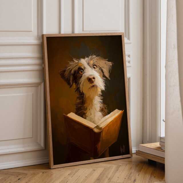 Bookish Wall Art - Dog Reading Book Print Lover Poster - image 1