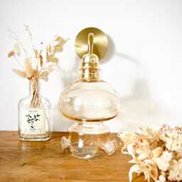 Vintage Wall Light Or Lantern in Gold-Plated Brass With Etched Glass Globe - Romantic Chic, French Boho Style Lamp - thumbnail 3
