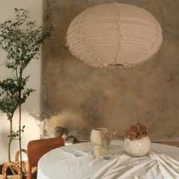 Taupe Linen Dome Pendant Light Shade Ceiling Hanging Lamp, Neutral Fabric Modern Home Decor Lighting - thumbnail 2