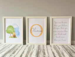 Set Of 3 Winnie The Pooh Personalised Name Print - Nursery New Baby Boy/Girl Gift Quote Print Baby - thumbnail 1