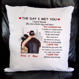 The Day I Met You Cushion. Mug, Money Box, Personalised Gifts, Couples Gifts. Just Married, Engagement. Valentines - thumbnail 2