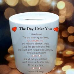 The Day I Met You Cushion. Mug, Money Box, Personalised Gifts, Couples Gifts. Just Married, Engagement. Valentines - thumbnail 3