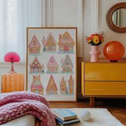 Retro Gingerbread House Art Print Pastel Christmas Decor - thumbnail 3