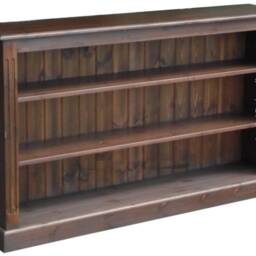 Solid Pine Low Bookcase, Dark Oak Finish, Adjustable Display Shelving Unit - thumbnail 3