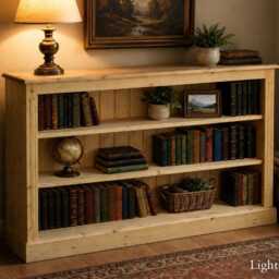Solid Pine Low Bookcase, Dark Oak Finish, Adjustable Display Shelving Unit - thumbnail 4