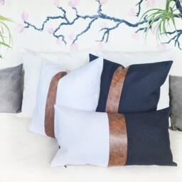 Color Block Pillow Cover - Brown Faux Leather & Linen, Modern Scandinavian - thumbnail 4