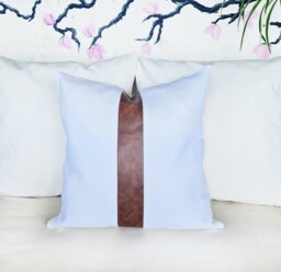 Color Block Pillow Cover - Brown Faux Leather & Linen, Modern Scandinavian